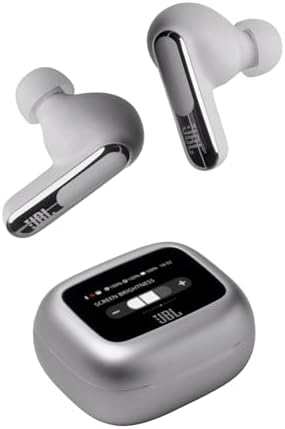 JBL Live Beam 3 Cuffie Wireless Bluetooth, 48 Ore di Autonomia, con Cancellazione Adattiva del Rumore, High-Resolution, Impermeabili e Antipolvere IP55, Inserti Auricolari, Argento