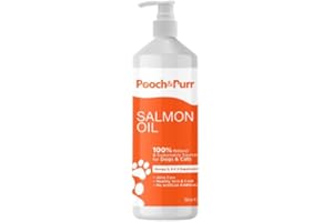 Pooch & Purr 1 Litre Salmon Oil for Dogs. Salmon Oil Cats, Horses, Ferret & Pets. Purest Omega 3, 6, 9 Fish Oil for Dogs. Food Supplements for Itchy Skin & Coat. Dog Vitamins and Supplements (1000 ml)