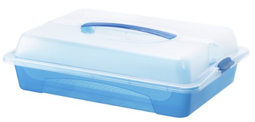 rotho 1760506651 Partybutler Partycontainer Cool und fresh aus Kunststoff PP, ideal zum Transportieren Kühlen von Lebensmitteln, mit Tragegriff und Kühlkissen, circa 43,5 x 29,5 x 11 cm (LxBxH), transparent / blau