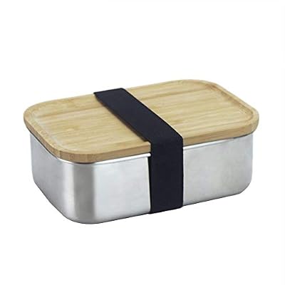 Favourall Lunchbox Boîte à repas en acier inoxydable 304 acier inoxydable Boîte à déjeuner Boîte à goûter carré en bambou Couvercle à sushi écologique