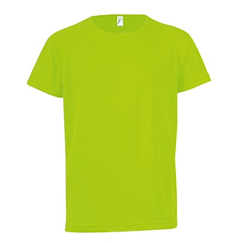 SOLS - Camiseta de deporte de manga corta Unisex Modelo Sporty Niños Niñas - Deportes/Gimnasia/Correr (6 Años /Verde Fluorescente)
