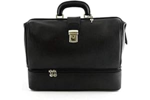 VICTOR LINE SRL Borsa Medico/Dottore Unisex In Vera Pelle 100%, Doppio Fondo Colore Nero - Made In Italy - Artigiani Toscani 34 X 16 X 28