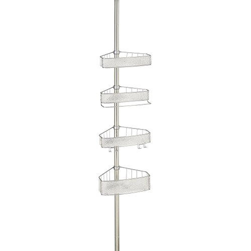 InterDesign Rain Teleskop Duschregal | mit Handtuchhalter und Haken | hochwertige Duschablage ohne Bohren | vierfacher Duschkorb für mehr Stauraum | Edelstahl & Kunststoff