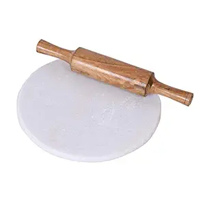 SAMEER SALES White Marble Chakla/Marble Roti Maker/Marble Rolling Board 11inch & Belan Large 11 Inch (22 cm) White