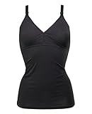 Stilltop-Stillshirt-Unterhemd für Damen zum Stillen, aus Baumwolle-Modal, integriertes Bustier mit Clip-Verschlüssen, Schwarz von HERZMUTTER (5400)