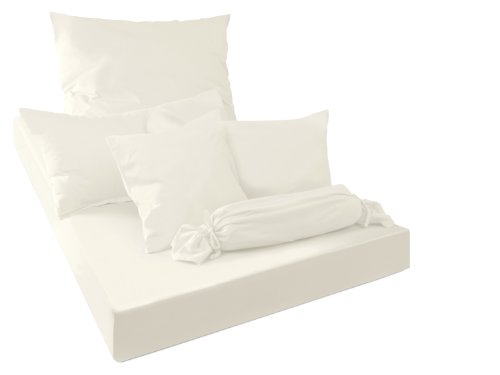 Serie basic von schlafgut aus 100% Baumwolle in 30 Uni-Farben +++ Mako-Jersey-Spannbetttuch +++ Mako-Jersey-Kissenbezug erhältlich in 3 Größen, ecru, Spannbetttuch 90-100 x 200 cm - 9