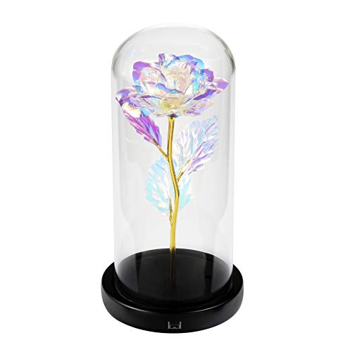 LCCL La Belle et la Bête Rose Nuit Lumière (Rose colorée à la Feuille d'or)