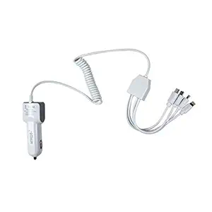 NK STAR Universal Portable Dual USB Car Charger Adapter with 5 in 1 Multi pin Charging Cable(2.1 A Output) for All Smartphones (iPhone+Type C+Microusb+Microusb)