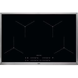 AEG IAE84411XB Plaque de cuisson à induction avec fonction Hob2Hood, fonction Power et fonction Power et plaque de cuisson en céramique 80 cm avec cadre en acier inoxydable/détection de tops Noir