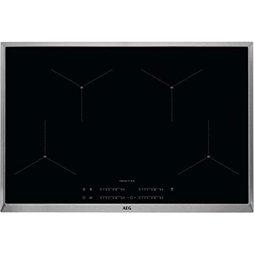 AEG IAE84411XB Plaque de cuisson à induction avec fonction Hob2Hood, fonction Power et fonction Power et plaque de cuisson en céramique 80 cm avec cadre en acier inoxydable/détection de tops Noir