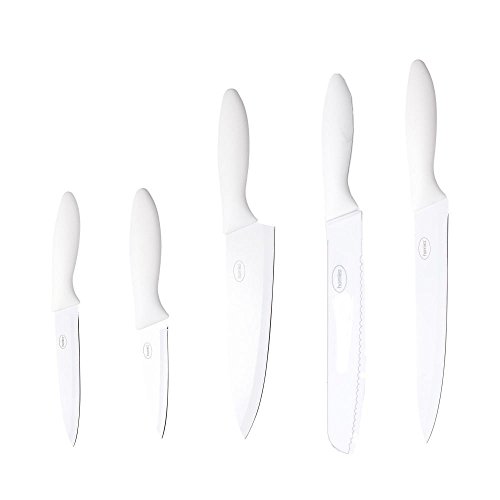 homiez 5-teiliges Messerset ColourCut mit Klingenschutz, Schäl-, Allzweck-, Schinken-, Brot- und Kochmesser, in weiß - 2