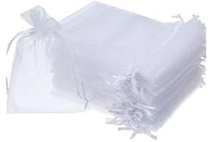 BONNIN Organza Gift Bags Wedding Jewelry Pouches Gold Gift Bags Mini Gift Bags Sachet Bags Party Gift Bags 9cm x 7cm(pack of 50) (White)