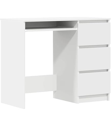 ML-Design Bureau Avec 3 Tiroirs Blanc - 90x76x50 Cm - Surface Haute Brillance - Idéal Maison Ou Bureau - Montage Facile