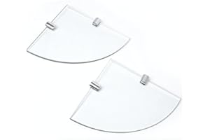 BSM Marketing, mensola angolare con supporti in finitura cromata, per il bagno, la camera da letto, l’ufficio, in vetro temperato, 200 mm, spessore 6 mm, 2 pezzi, trasparente