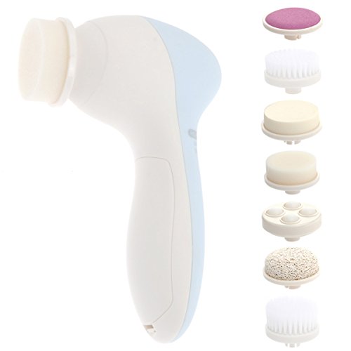 Pixnor 7 in 1 Electric Face and Body Cleaner Face Massager Skin Spa Machine With Cleaning Brush, Body Exfoliator, Massager and Make-up Sponge (2015 New Green)