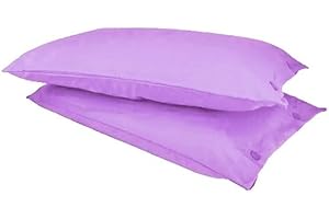 Russo Tessuti Coppia Federe Guanciali con Bottoni Cuscini Tinta Unita in Cotone 52 x 82 cm-Lilla