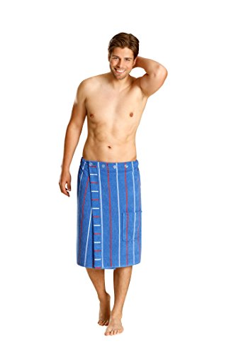 Betz Herren Saunakilt Sauna Kilt 100% Baumwolle Regulierbar der Weite durch Knöpfe und Gummizug Farbe blau gestreift - 2