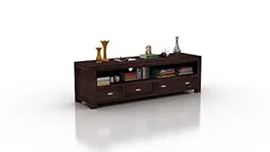 Kingwood Four Drawer TVC Unit with Shelve Storage in Sheesham Wood with Walnut Finish - Size 80 x 20 x 22 Inch