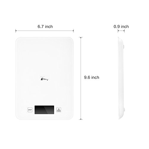 Thinp digitale Küchenwaage, elektronische Waage mit Bluetooth für Vermessung von Gewicht, Energie, Protein, Lipid, Kohlenhydrate, Faser, Cholesterin, Vit B6 und Kalzium,bis zu 5KG, hergestellt aus gehärtetem Glas,Garantiezeit von 2 Jahr - 8