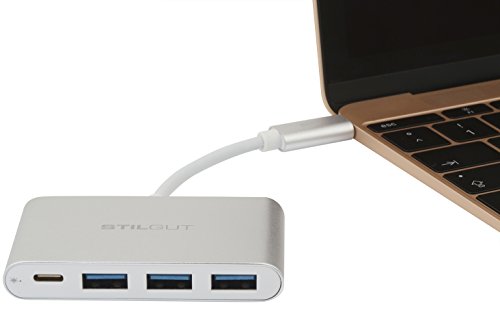 StilGut USB Typ C Multiport Adapter mit Ladefunktion, 3-Port USB 3.0 für Apple 12″ Retina MacBook und Chromebook Pixel, Silber - 5