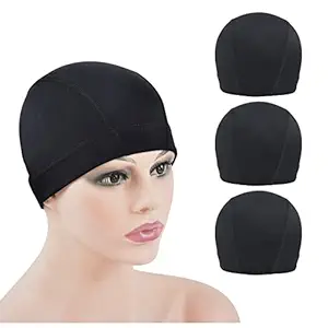 3 Pcs Dome Caps for Making Wigs Stretchable Dome Mesh Wig Caps Stretchy Nylon Wig Caps with Wide Elastic Band (Black Dome Cap S)