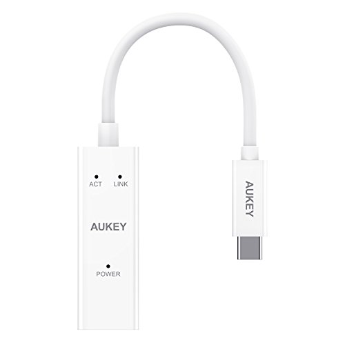 AUKEY USB C Adapter zu Gigabit Ethernet 1000 Mbps Type-C zu RJ45 Adapter mit 3 Anzeigen für Macbook Pro 2016 / Google ChromeBook Pixel und andere Type C Geräte, Weiß - 2