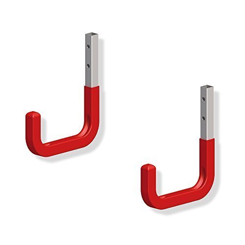 2 Stück GedoTec® Wandhaken mit Gummierung rot Gerätehalter Allzweckhaken aus Stahl | 150 x 210 mm | Stahl verzinkt | Tragkraft 50 kg | Universalhaken - Gerätehaken oder Garagenhaken uvm. | verstärkte Ausführung mit Quadratrohr | Markenqualität für Ihren Wohnbereich