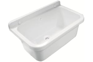 ADGO Lavello Industriale, per Garage, Lavanderia, Officina, Sifone, Kit di Montaggio, Lavandino, Resistente alle Intemperie (55 x 34 x 21 cm, Bianco)