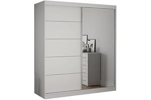FABRYKA MEBLI IDŹCZAK Schiebetürenschrank eleganter Kleiderschrank Schrank Garderobe Spiegel Bella 03 Schlafzimmer- Wohnzimmerschrank Schiebetüren Modern Design (Weiß/Weiß)