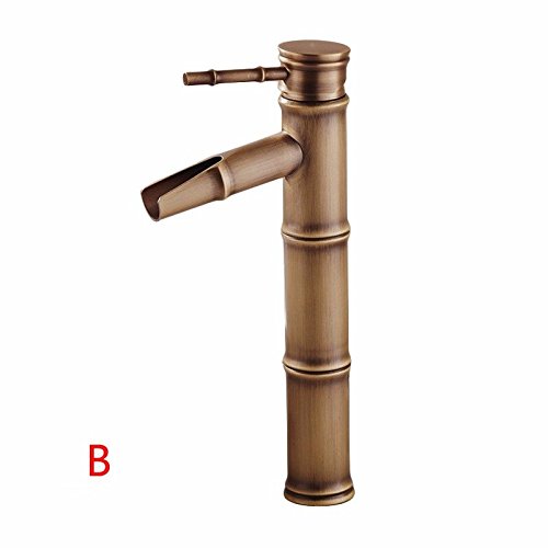 Preisvergleich Produktbild iJIAHOMIE Waschtischarmatur Badarmatur Wasserhahn Bad,Wassersparfunktion,Wasserfall Wasserhahn Becken Kupfer Bambusstab Zeichnung heißes und Kaltes Mischwasser, B1