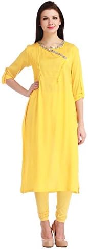 Makxziya Yellow Rayon Kurta For Women