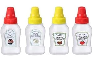 SQUAREZHENBO Lot de 4 mini bouteilles de ketchup, bouteilles Maggi, bouteilles d'épices, mini salière pour les déplacements, pour sauce chaude, sauce barbecue, huile d'olive, ketchup, mayonnaise, sauces et