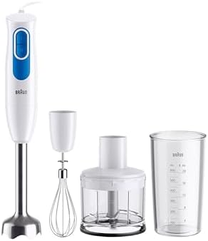 Braun MultiQuick 2 MQ20236MWH, Frullatore a Immersione con Sistema EasyTwist, Frullatore per Salse e Smoothie, 2 Velocità, Tritatutto da 500 ml e Frusta Inclusi, 600W, Bianco