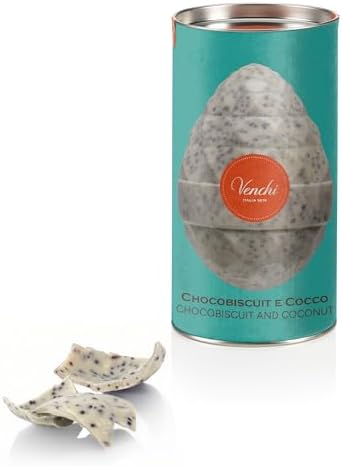 Venchi - Uovo di Cioccolato al Cocco e Chocobiscuit, 150 Gr, con Granella di Biscotto Fondente, Senza Glutine, Con Sorpresa, Collezione Pasqua Venchi, Idea Regalo