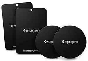 Spigen Metal Plates for Magnetic Car Phone Holder (4 Pack - 2 Round, 2 Rectangle) - Black