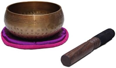 Tibetan Singing Bowl Set 4.5" X 2.5", New Hand Hammered Yoga Singing Bowl Set with Stick and Cushion © Himalayan Solitude (Medium)