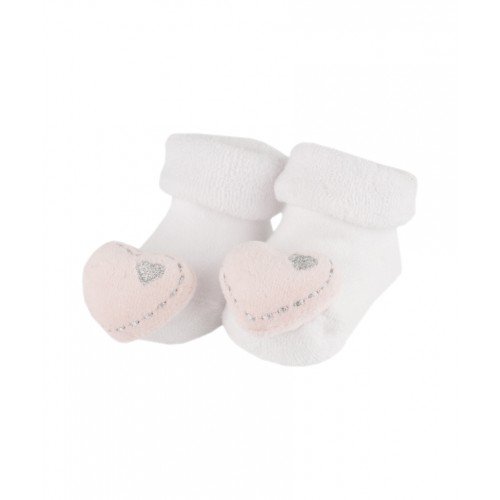 Bam bam New Baby White rattle socks with pink heart 0-3 months