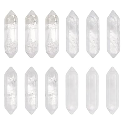 Olycraft 12pcs Natural Quartz Crystal White Quartz Point Hexagonal Crystal Double Terminated Points Wands No Hole Quartz Pendants Gemstone Point Decor For Diy Crafts Necklace Jewelry Making