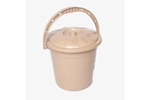 OMS HOME STORE Plastic Bucket with Lid Handle Small Large Storage Bucket Bin Container Measures (15L, Mocha)