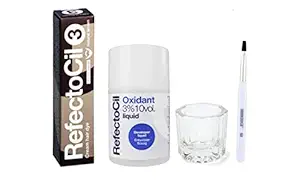 REFECTOCIL COLOR KIT - Natural Brown Cream Hair Dye + Liquid Oxidant 3% 1.7oz + Mixing Brush + Mixing Dish