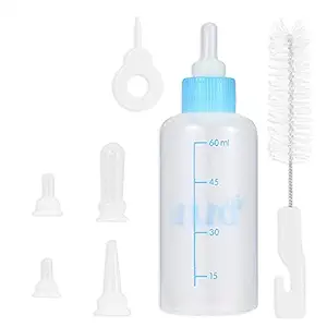 Royale Dog 60ML Puppy Nursing Bottle Kit, Dog Cat Puppy Milk Feeding Bottle with 4 Replacement Nipples Milk Feeder Nursing Care Set and 1PCS Nipple Brush -Color May Vary