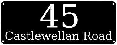 Black Metal Aluminium Signs Door Plaques House Number Street Name Personalised (Black, 200x75mm 4 Screw Holes)