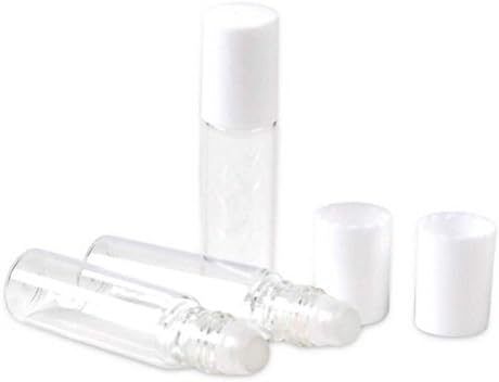 CMJ™ 3 x 5ml CLEAR Roll on Glass Bottles Essential Oil Roller Ball Empty WHITE Lid UK