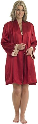 Slenderella Deluxe Ladies 37in Long Sleeved Wrap with Matching Tie Belt &amp; Contrast Cuffs, Burgundy, Large/XL