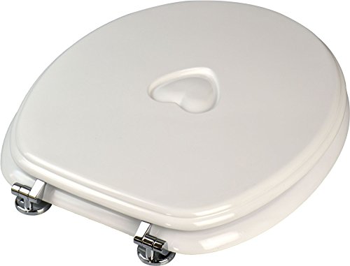 Einstellbarer WC-Sitz aus weißem Holz. Herz-Design. Verchromte Scharniere Inklusive Befestigung - 6