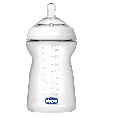 Chicco Natural Feeling Polypropylene 330ml Feeding Bottle + Silicone Teat, Elongated Tip, Fast Flow, for Age 6 Months +