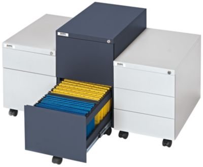 QUIPO Rollcontainer, Stahl – 2 Hängeregistraturen Tiefe 590 mm, basaltgrau – Beistellschrank Rollcontainer für Büro - 2