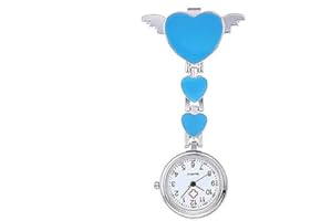 Générique Femmes Infirmière Montres Mignon Coeur d'amour Quartz Clip-on Fob Broche Infirmière Montre De Poche Bleu Ciel
