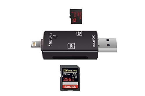 Julyfox 3 in 1 Speicherkartenleser USB3.0/Micro USB/Lighting 4K Videospiel keine Verzögerung für iPhone iPad iPod Rechner PC Android Smartphone Tablet SD/SDHC/Micro SD/TF Karte Unterstützung(schwarz)