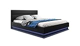 Con LED blanco azulado muebles bonitos Cama canapé abatible de Matrimonio Moderna Nitas con somier de láminas para colchón de 150x190cm Negro diseño Italiano con LED Blanco Azulado
